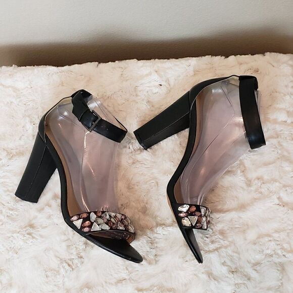 BCBGeneration Jeweled Ankle Strap Black Heels Size 9 - Picture 4 of 11